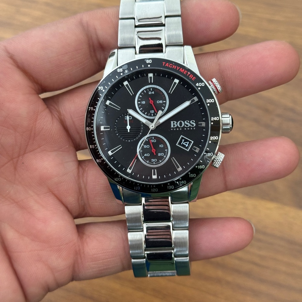 Hugo Boss Allure Chronograph Black Dial Stainless Steel Bracelet Watch | 44mm - Picture 11 of 13